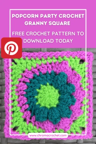 Image of the Popcorn Part Granny Square with a link to pin to Pinterest to save it for later