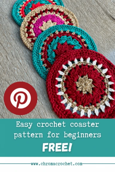 4 christmas crochet coasters in red and teal green