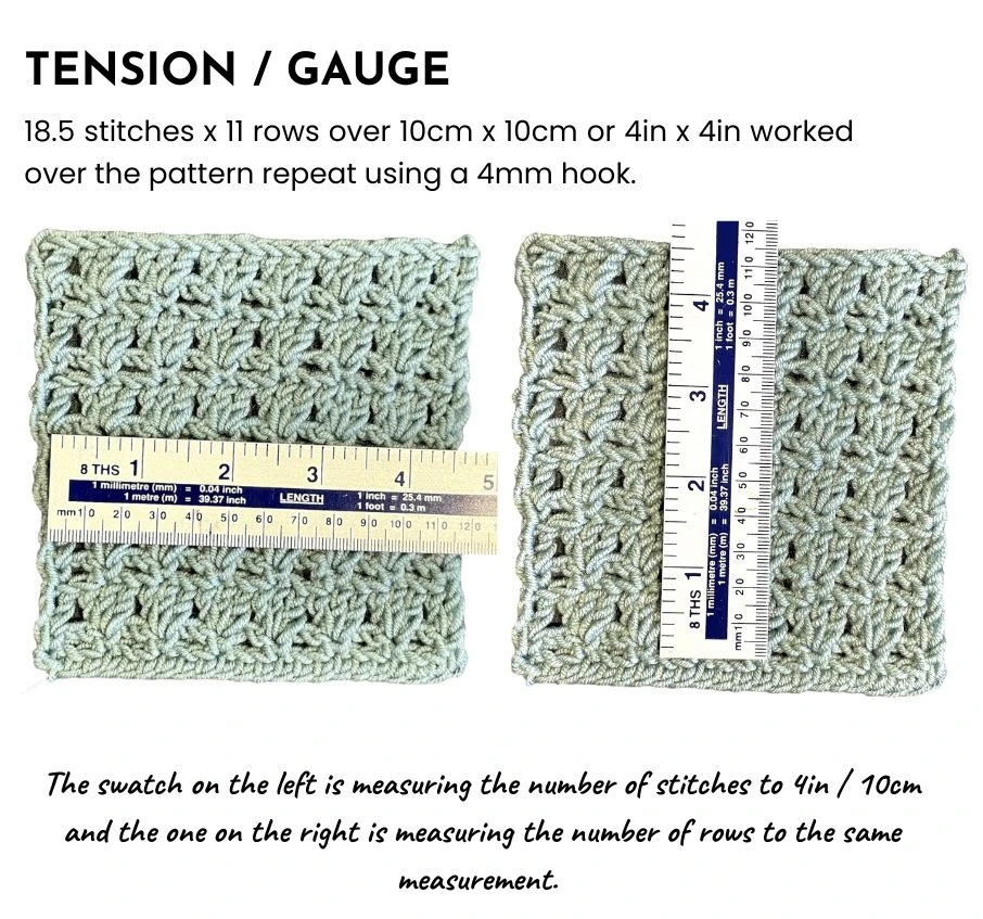 Image of pale green crochet samples with rulers.